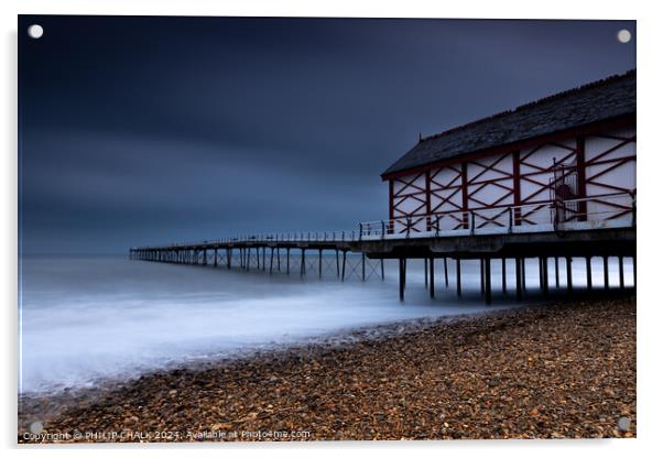 Dark dawn Saltburn pier 1070 Acrylic by PHILIP CHALK
