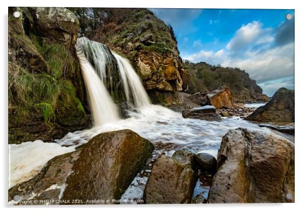 Hayburn Wyke waterfall on the Yorkshire east coast Acrylic by PHILIP CHALK