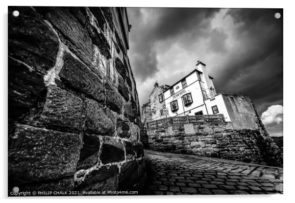 Robin Hoods Bay Black and white 20 Acrylic by PHILIP CHALK