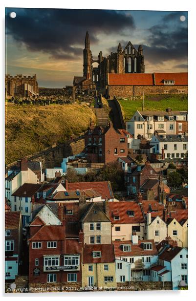 Whitby abbey and the 199 steps 82  Acrylic by PHILIP CHALK