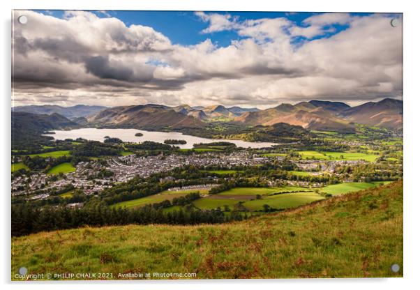 View from Latrigg fell looking towards Keswick and Derwent water 100 Acrylic by PHILIP CHALK