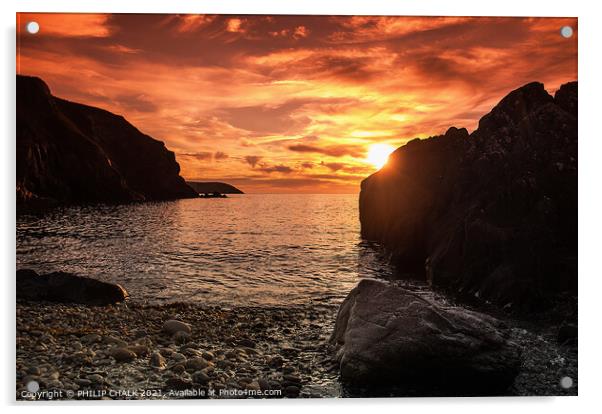 Pembrokeshire coast sunset near Trefin South Wales Acrylic by PHILIP CHALK