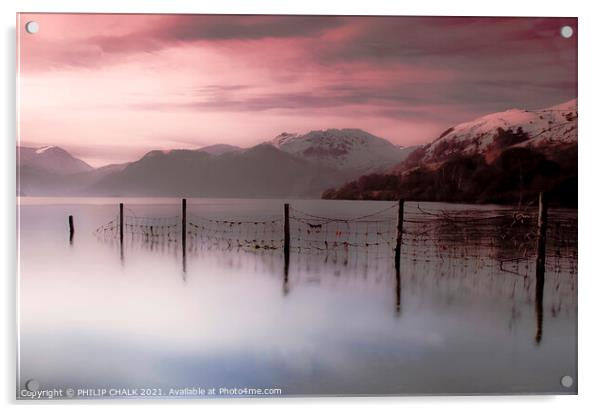 misty sunrise over Ullswater in the lake district 125 Acrylic by PHILIP CHALK
