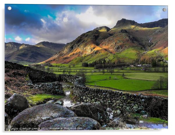 Great Langdale in the lake district 128 Acrylic by PHILIP CHALK