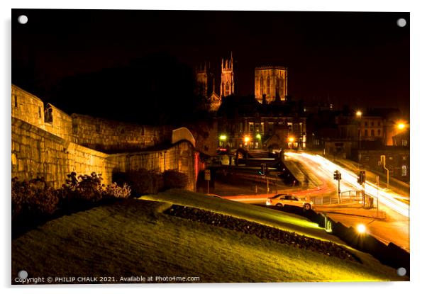 York Minster and bar walls by night. 214 Acrylic by PHILIP CHALK