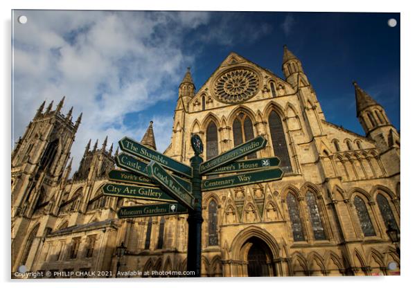 York Minster and the famous sign post 244  Acrylic by PHILIP CHALK