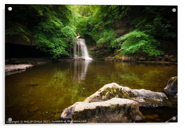Cauldron foss waterfall , West Burton Yorkshire dales 324  Acrylic by PHILIP CHALK