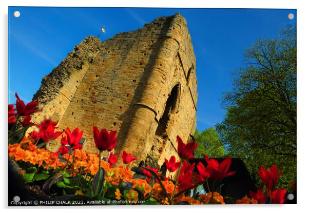 Knaresborough castle in the sunshine 349  Acrylic by PHILIP CHALK
