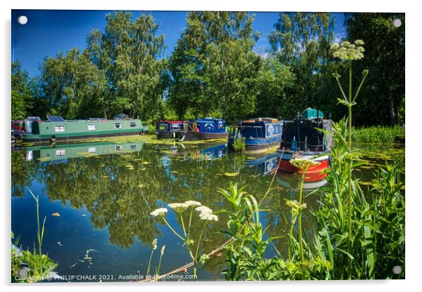 narrow boats on Melbourne canal cut near York 426 Acrylic by PHILIP CHALK