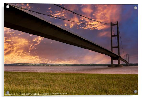 Humber bridge sunset 429  Acrylic by PHILIP CHALK