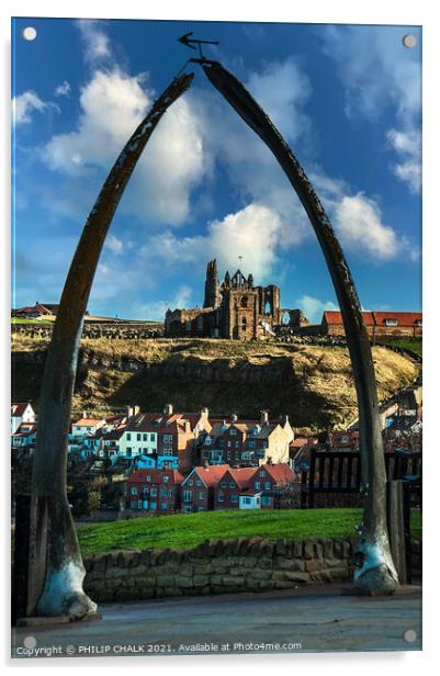 Whitby abbey through the Whale bones.  453  Acrylic by PHILIP CHALK