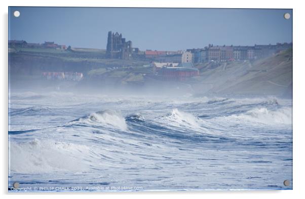 Whitby abbey through the sea mist from sandsend 478 Acrylic by PHILIP CHALK
