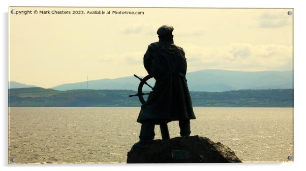 Moelfre bronze statue from the back Acrylic by Mark Chesters