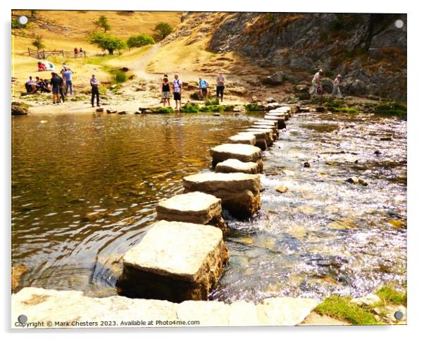 Dovedale stepping stones Acrylic by Mark Chesters