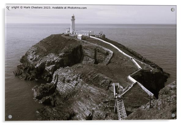 South Stack lighthouse Black and White Acrylic by Mark Chesters