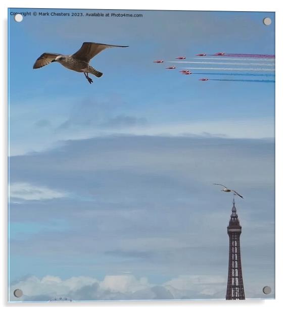 Red Arrows over Blackpool Tower 2023 Acrylic by Mark Chesters