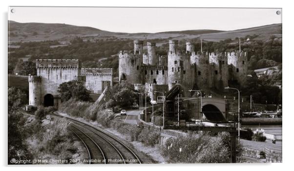 Conwy Castle and railway line  Black and White Acrylic by Mark Chesters