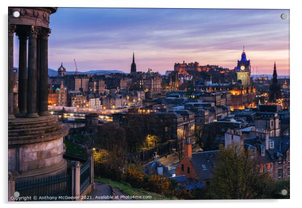 Calton Hill Sunset  Acrylic by Anthony McGeever