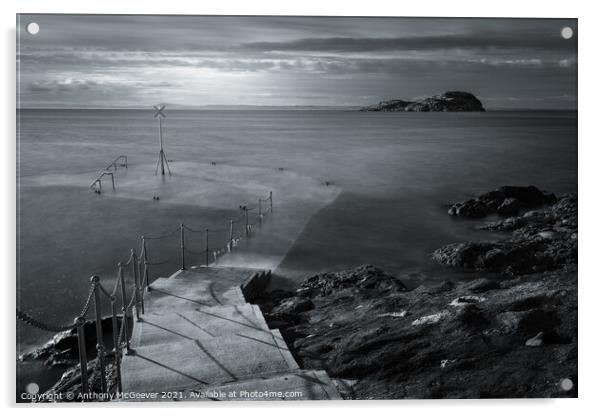 North Berwick old Pier black and white  Acrylic by Anthony McGeever