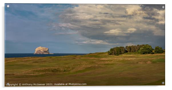 North Berwick golf course and Bass rock  Acrylic by Anthony McGeever