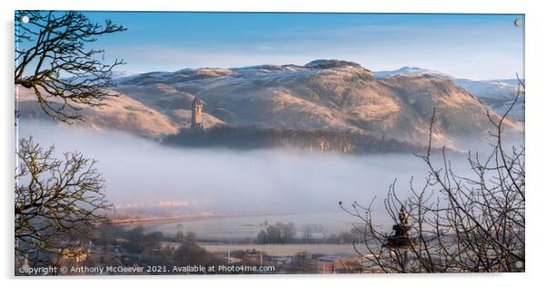 Wallace Monument and snow capped Ochil Hills  Acrylic by Anthony McGeever