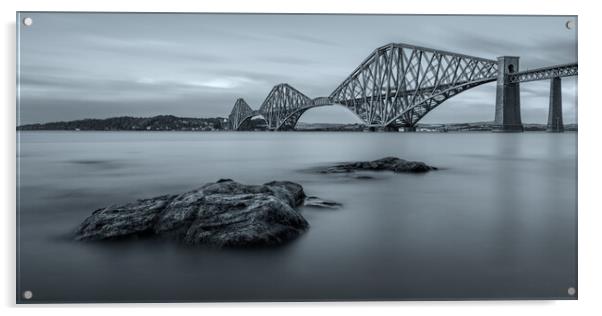 The Forth Rail Bridge black and white  Acrylic by Anthony McGeever