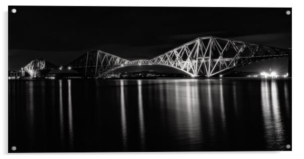 Forth Bridge at night Black and White  Acrylic by Anthony McGeever