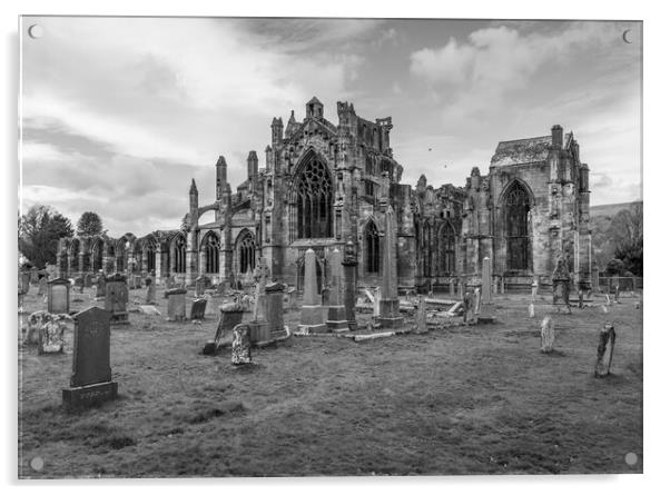 Melrose Abbey Black and White  Acrylic by Anthony McGeever