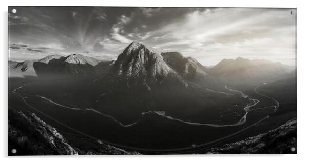 Glencoe Panorama black and white  Acrylic by Anthony McGeever