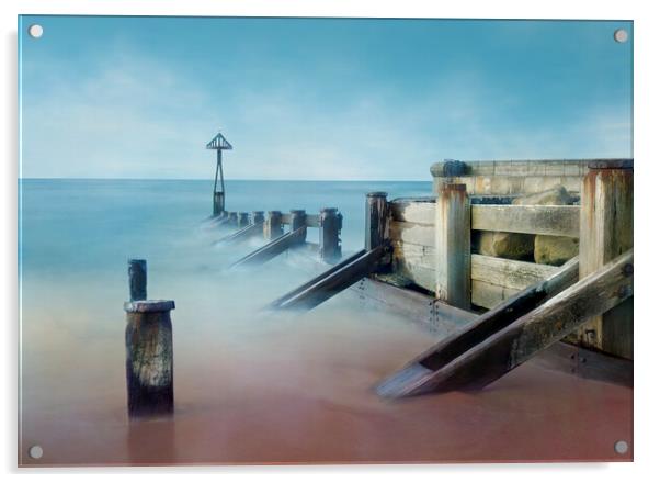 Seaton Sluice Groynes Acrylic by Anthony McGeever