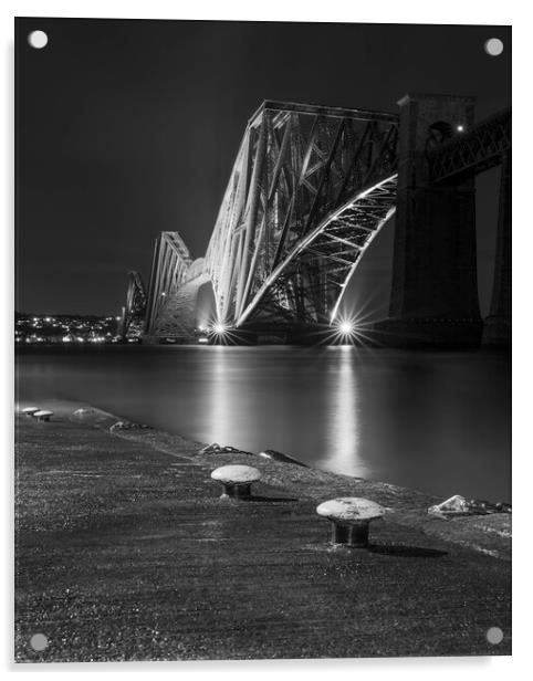 The Forth Bridge at night in Black and White  Acrylic by Anthony McGeever