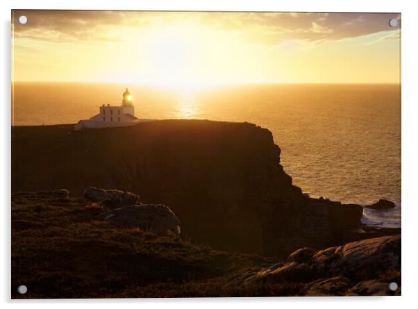 A hazy sunset over Stoer Lighthouse Acrylic by Anthony McGeever