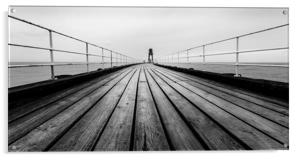 West Pier Whitby Black and White  Acrylic by Anthony McGeever