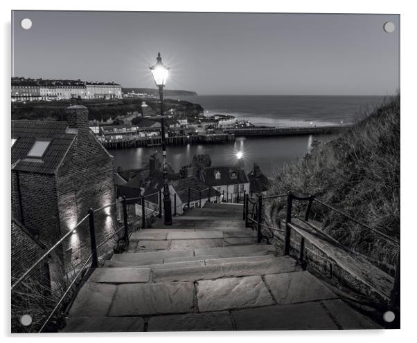 199 Steps Whitby Black & White  Acrylic by Anthony McGeever