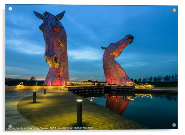 The Kelpies Falkirk Scotland colour  Acrylic by Anthony McGeever