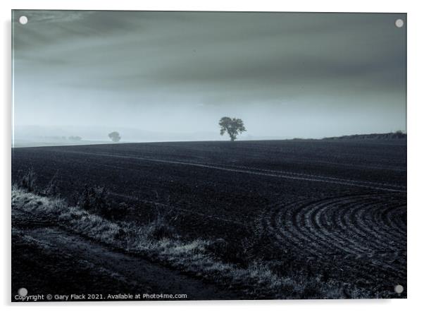 Ploughed fields and Misty views, Lincolnshire in Monochrome Acrylic by That Foto