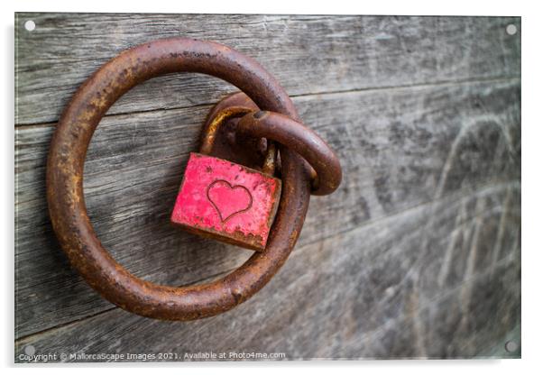 rusty padlock with a heart Acrylic by MallorcaScape Images