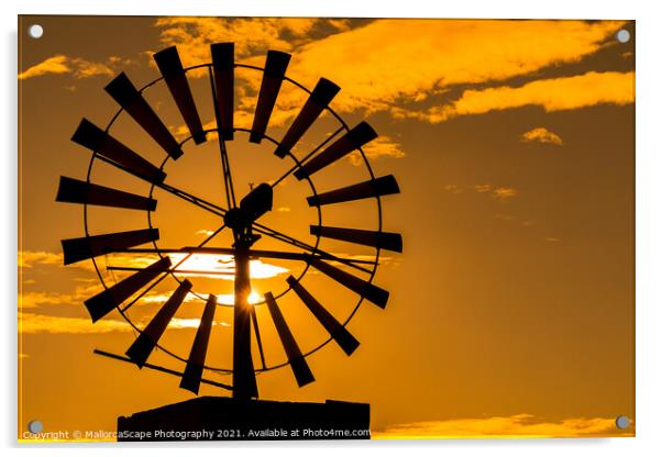 Windmill at sunset in Majorca Acrylic by MallorcaScape Images