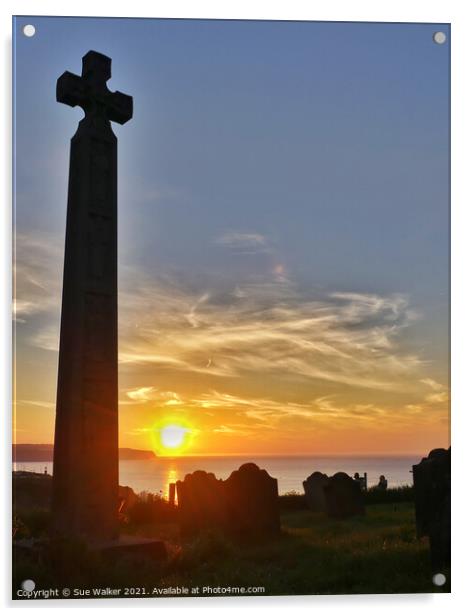 Caedmons Cross Whitby Acrylic by Sue Walker