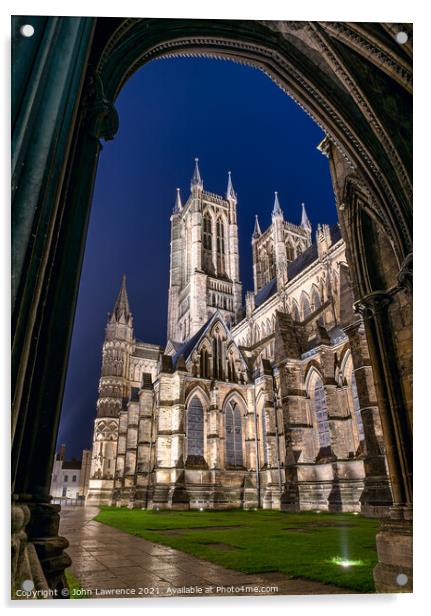 Blue hour at Lincoln Cathedral Acrylic by John Lawrence