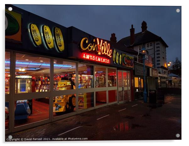 Coinsville Amusements Skegness at night Acrylic by David Forrest