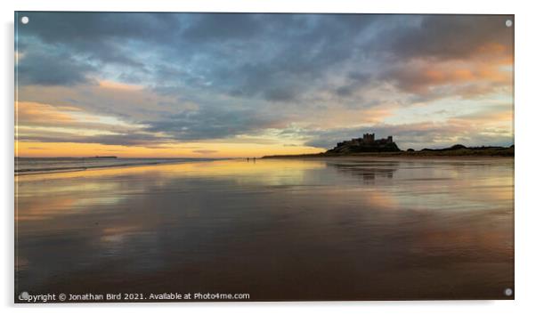 Bamburgh sunset reflections Acrylic by Jonathan Bird