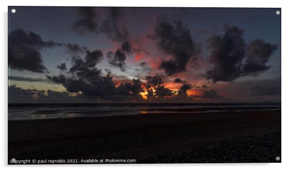 Sker Beach sunset Acrylic by paul reynolds