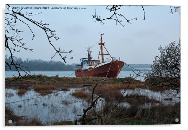 Boat on the River Torridge Acrylic by James Moore