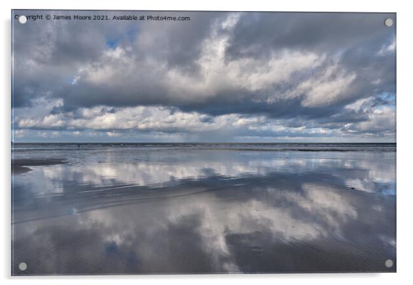 Reflections on Westward Ho! beach Acrylic by James Moore