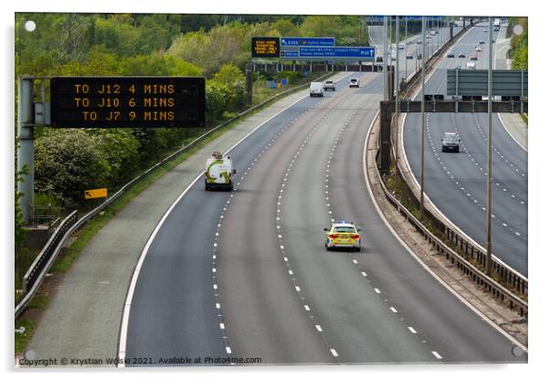 A police car responding to an emergency on the M60 motorway in UK Acrylic by Krystian Wolski