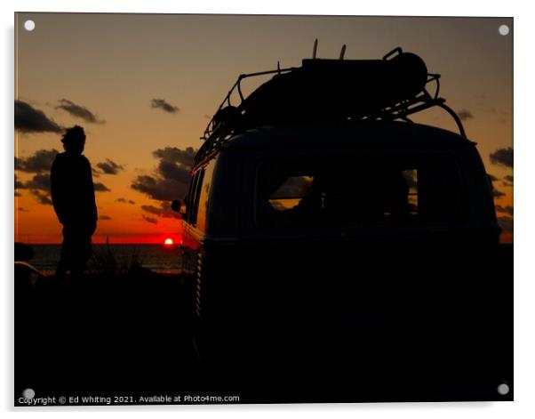 Split screen VW camper van in a Cornish sunset Acrylic by Ed Whiting