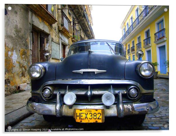 CLASSIC CHEVY IN CUBA Acrylic by Simon Keeping
