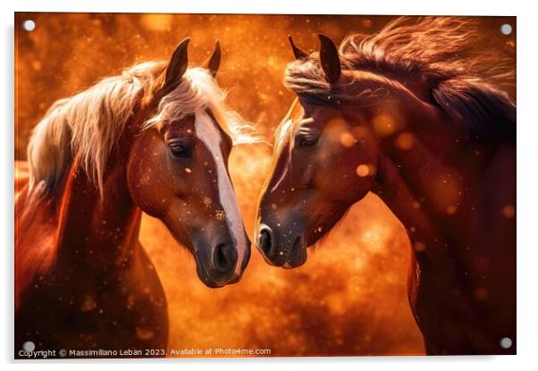 Couple of brown horses Acrylic by Massimiliano Leban