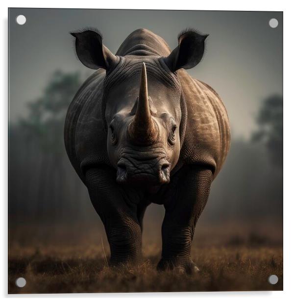 Rhino Portrait Acrylic by Massimiliano Leban